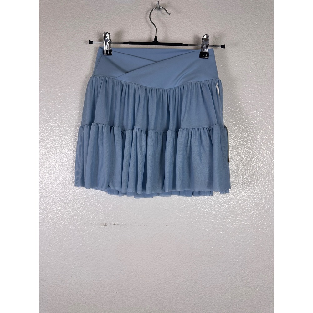 Blogilates Ballerina Skort Light Blue Crossover Waist Mesh Tiered Skirt Small